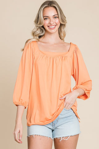 Shop Salmon Culture Code Square Neck Puff Sleeve Top - High-Quality U.S. Made Women’s Fashion with Free & Fast Shipping