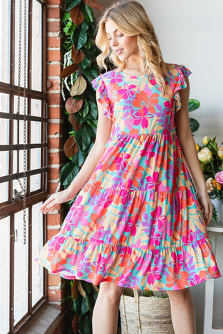 Shop Heimish Full Size Floral Cap Sleeve Tiered Dress - High-Quality U.S. Made Women’s Fashion with Free & Fast Shipping