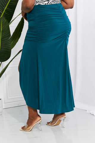 Shop White Birch Full Size Up and Up Ruched Slit Maxi Skirt in Teal - High-Quality U.S. Made Women’s Fashion with Free & Fast Shipping