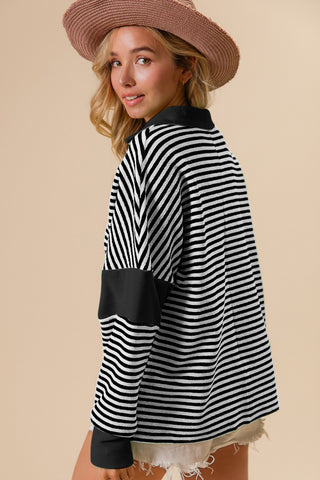 Shop BiBi Striped Contrast Long Sleeve Knit Top - High-Quality U.S. Made Women’s Fashion with Free & Fast Shipping