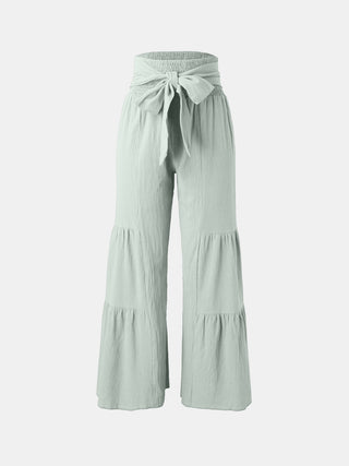 Shop Tied Ruched Wide Leg Pants - High-Quality U.S. Made Women’s Fashion with Free & Fast Shipping