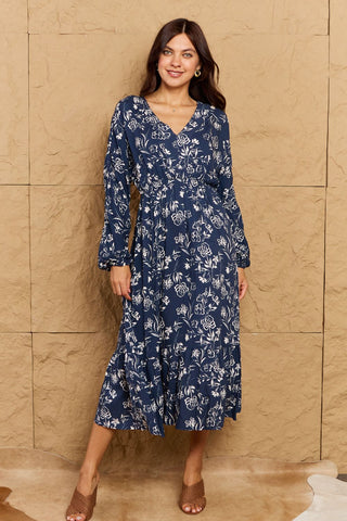 Shop HEYSON Night Out Full Size Balloon Sleeve Floral Midi Dress - High-Quality U.S. Made Women’s Fashion with Free & Fast Shipping