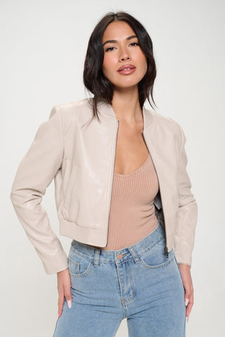 Shop Coalition LA Zip Up Cropped Bomber Jacket - High-Quality U.S. Made Women’s Fashion with Free Fast Shipping