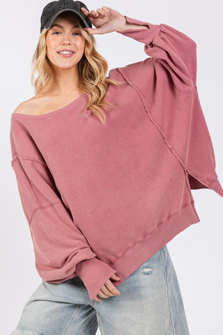 Shop SAGE + FIG Mineral Wash Side Slit Oversized Sweatshirt - High-Quality U.S. Made Women’s Fashion with Free & Fast Shipping