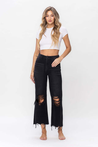 Shop Vervet by Flying Monkey Vintage Ultra High Waist Distressed Crop Flare Jeans - High-Quality U.S. Made Women’s Fashion with Free & Fast Shipping