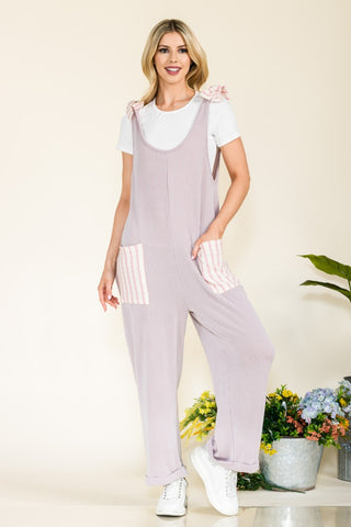 Shop Celeste Full Size Stripe Contrast Pocket Rib Jumpsuit - High-Quality U.S. Made Women’s Fashion with Free & Fast Shipping