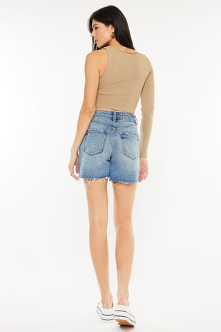 Shop Kancan Full Size Raw Hem High Waist Denim Shorts - High-Quality U.S. Made Women’s Fashion with Free & Fast Shipping