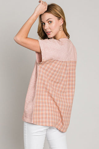 Shop Cotton Bleu by Nu Label Plaid Short Sleeve T-Shirt - High-Quality U.S. Made Women’s Fashion with Free & Fast Shipping