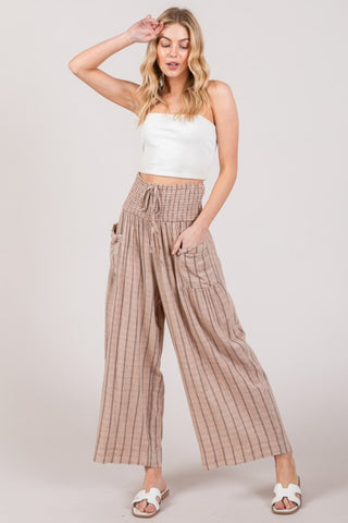 Shop Mocha SAGE + FIG Cotton Gauze Wash Stripe Pants - High-Quality U.S. Made Women’s Fashion with Free & Fast Shipping