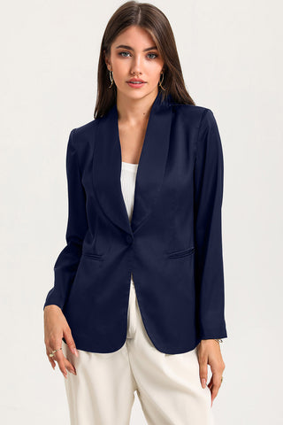 Shop Navy Long Sleeve Shawl Collar Blazer - High-Quality U.S. Made Women’s Fashion with Free & Fast Shipping