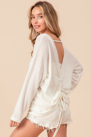 Shop Off White BiBi Waffled Backless Drawstring T-Shirt - High-Quality U.S. Made Women’s Fashion with Free & Fast Shipping