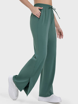 Shop Slit Wide Leg Active Pants - High-Quality U.S. Made Women’s Fashion with Free & Fast Shipping