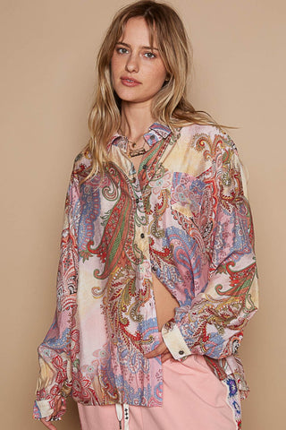 Shop Rose Paisley Multi POL Button-Down Long Sleeve Paisley Print Shirt - High-Quality U.S. Made Women’s Fashion with Free & Fast Shipping