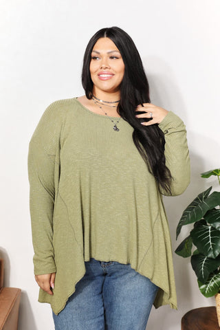 Shop Sage HEYSON Full Size Oversized Super Soft Rib Layering Top with a Sharkbite Hem and Round Neck - High-Quality U.S. Made Women’s Fashion with Free & Fast Shipping