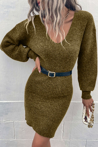 Shop Olive Ribbed Long Sleeve Sweater Dress - High-Quality U.S. Made Women’s Fashion with Free & Fast Shipping