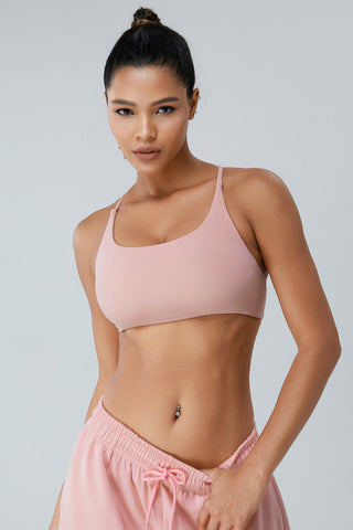 Shop Blush Pink Crisscross Spaghetti Strap Active Bra - High-Quality U.S. Made Women’s Fashion with Free & Fast Shipping