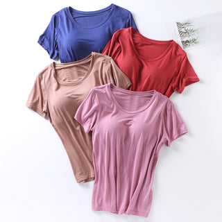 Shop Plus Size Round Neck Short Sleeve T-Shirt with Bra - High-Quality U.S. Made Women’s Fashion with Free & Fast Shipping