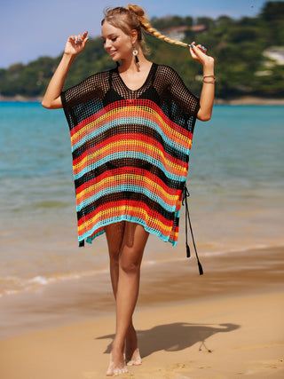 Shop Cutout Striped Cover-Up with Tassel - High-Quality U.S. Made Women’s Fashion with Free & Fast Shipping