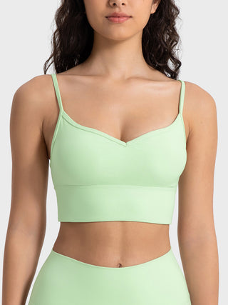 Shop Light Green Millennia Spaghetti Strap Sport Bra - High-Quality U.S. Made Women’s Fashion with Free & Fast Shipping