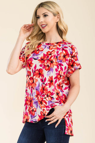 Shop Celeste Full Size Round Neck Short Sleeve Floral T-Shirt - High-Quality U.S. Made Women’s Fashion with Free & Fast Shipping