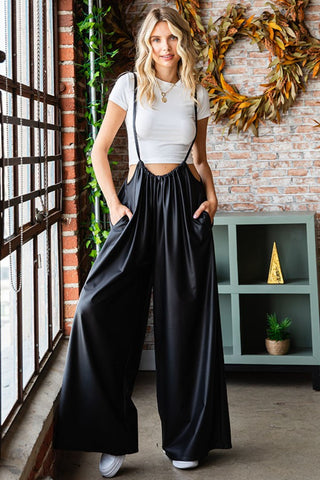 Shop First Love Drawstring Back Spaghetti Strap Wide Leg Overall - High-Quality U.S. Made Women’s Fashion with Free & Fast Shipping