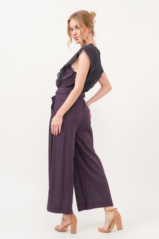 Shop And The Why Laced Surplice Tie Waist Jumpsuit - High-Quality U.S. Made Women’s Fashion with Free & Fast Shipping