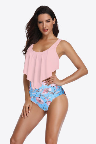 Shop Blush Pink Two-Tone Ruffled Two-Piece Swimsuit - High-Quality U.S. Made Women’s Fashion with Free & Fast Shipping