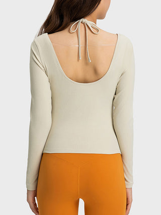 Shop Millennia Halter Neck Long Sleeve Sporty Top - High-Quality U.S. Made Women’s Fashion with Free & Fast Shipping