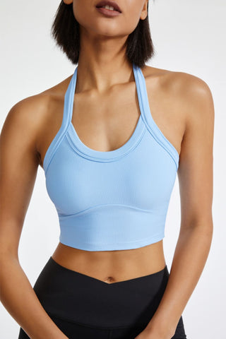 Shop Light Blue Halter Neck Active Cami - High-Quality U.S. Made Women’s Fashion with Free & Fast Shipping