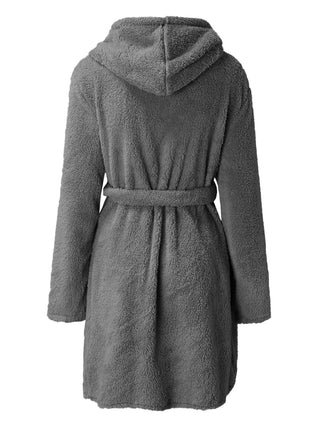 Shop Tie Waist Hooded Robe - High-Quality U.S. Made Women’s Fashion with Free & Fast Shipping