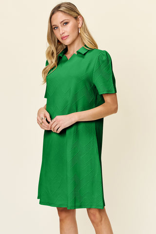 Shop Double Take Full Size Texture Collared Neck Short Sleeve Dress - High-Quality U.S. Made Women’s Fashion with Free & Fast Shipping