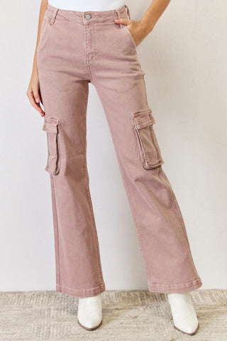 Shop Mauve RISEN Full Size High Rise Cargo Wide Leg Jeans - High-Quality U.S. Made Women’s Fashion with Free & Fast Shipping