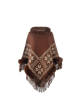 Shop Fringe Geometric Cape Sleeve Poncho - High-Quality U.S. Made Women’s Fashion with Free Fast Shipping