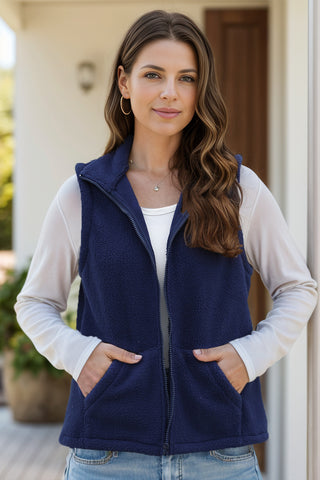 Shop Navy Zip Up Vest Coat with Pockets - High-Quality U.S. Made Women’s Fashion with Free & Fast Shipping