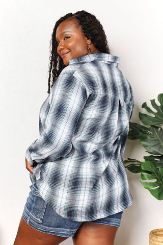 Shop Plaid Dropped Shoulder Shirt - High-Quality U.S. Made Women’s Fashion with Free & Fast Shipping