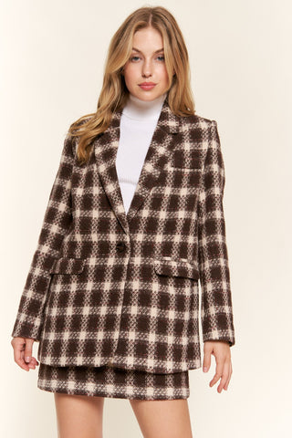 Shop And The Why Full Size Plaid Brushed One Button Blazer - High-Quality U.S. Made Women’s Fashion with Free & Fast Shipping