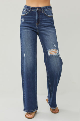 Shop RISEN Full Size High Rise Distressed Wide Leg Jeans - High-Quality U.S. Made Women’s Fashion with Free & Fast Shipping