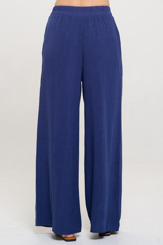 Shop RENEE C Linen Wide Leg Pants with Pockets - High-Quality U.S. Made Women’s Fashion with Free & Fast Shipping