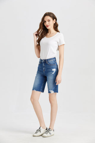 Shop BAYEAS Full Size Super High Rise Denim Bermuda Shorts - High-Quality U.S. Made Women’s Fashion with Free & Fast Shipping