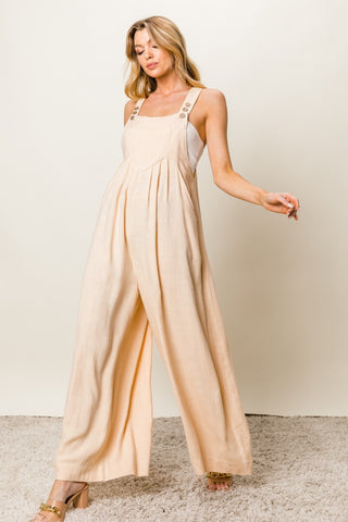 Shop Oatmeal BiBi Texture Sleeveless Wide Leg Jumpsuit - High-Quality U.S. Made Women’s Fashion with Free & Fast Shipping