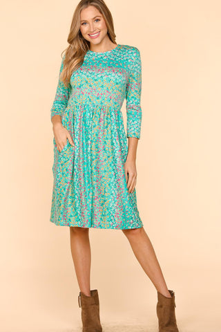 Shop Mint Haptics Round Neck Floral Dress with Pockets - High-Quality U.S. Made Women’s Fashion with Free & Fast Shipping