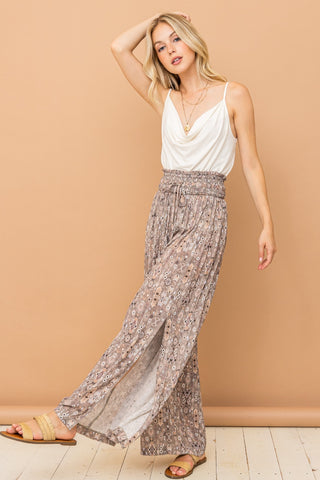 Shop And The Why Printed Smocked Waist Slit Wide Leg Pants - High-Quality U.S. Made Women’s Fashion with Free & Fast Shipping