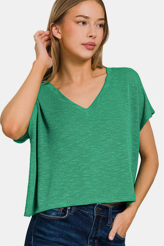 Shop Green Zenana V-Neck Short Sleeve T-Shirt - High-Quality U.S. Made Women’s Fashion with Free & Fast Shipping