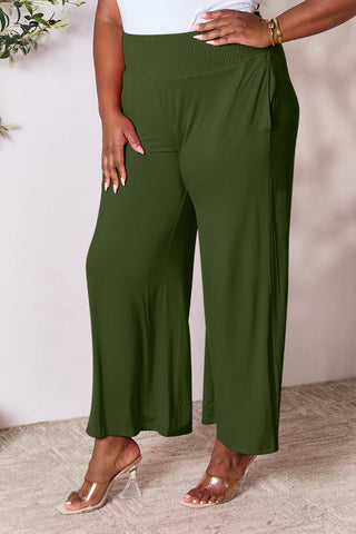 Shop Double Take Full Size Smocked Wide Waistband Wide Leg Pants - High-Quality U.S. Made Women’s Fashion with Free & Fast Shipping