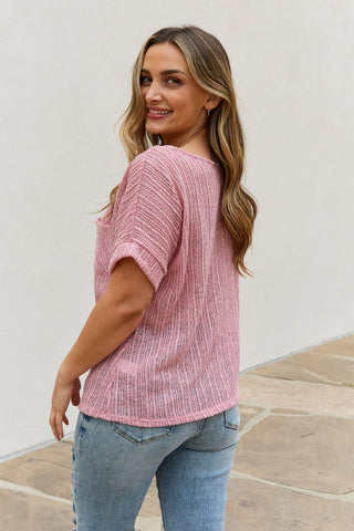 Shop e.Luna Full Size Chunky Knit Short Sleeve Top in Mauve - High-Quality U.S. Made Women’s Fashion with Free & Fast Shipping