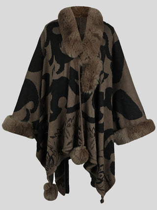 Shop Faux Fur Trim Poncho - High-Quality U.S. Made Women’s Fashion with Free Fast Shipping