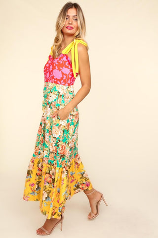 Shop Haptics Floral Color Block Maxi Dress with Pockets - High-Quality U.S. Made Women’s Fashion with Free & Fast Shipping