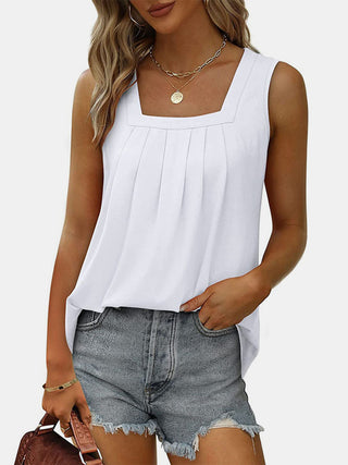 Shop White Ruched Square Neck Tank - High-Quality U.S. Made Women’s Fashion with Free & Fast Shipping