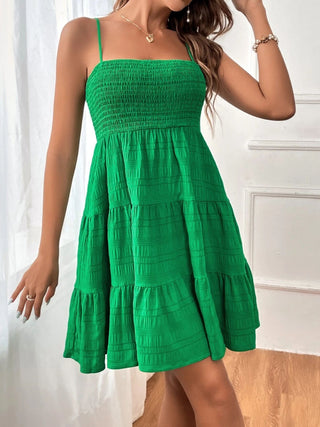 Shop Green Tiered Smocked Square Neck Cami Dress - High-Quality U.S. Made Women’s Fashion with Free & Fast Shipping