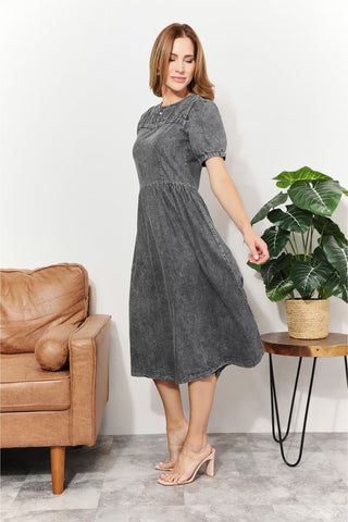 Shop And The Why Full Size Washed Chambray Midi Dress - High-Quality U.S. Made Women’s Fashion with Free Fast Shipping